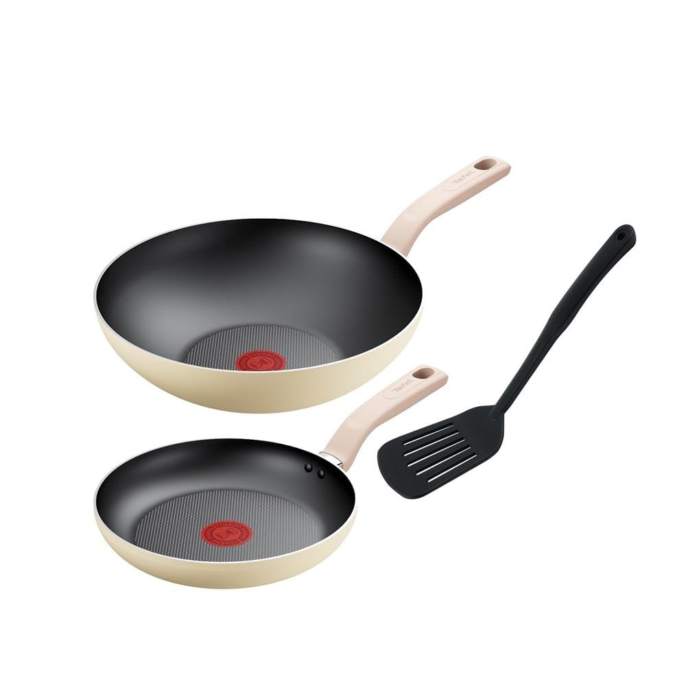 TEFAL LEMONY COOKWARE 3PCS SET  (WORKPAN 28CM+FRYPAN 22CM+SPATULA)