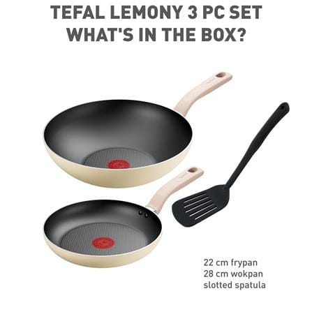 TEFAL LEMONY COOKWARE 3PCS SET  (WORKPAN 28CM+FRYPAN 22CM+SPATULA)