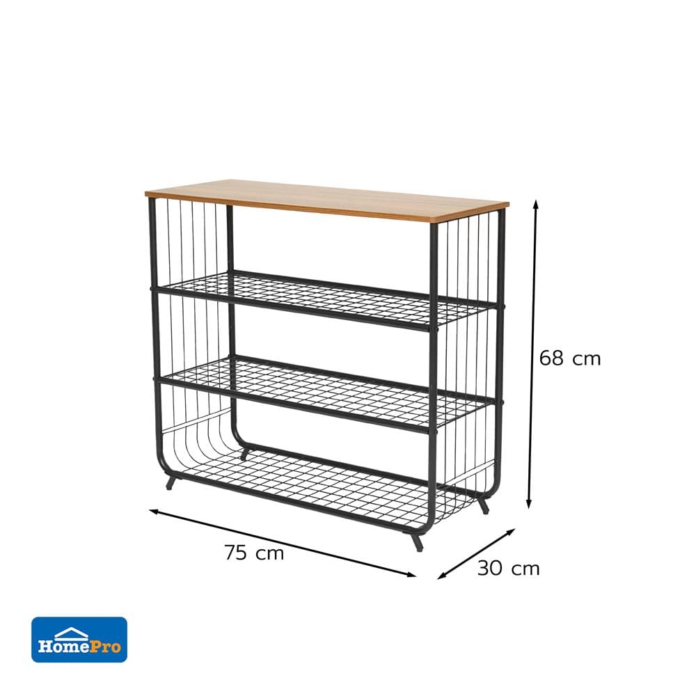 3-TIER SHOE RACK WITH WOODEN TOP STACKO URBAN 75X30X68CM BLACK [EXCLUSIVE FROM HOMEPRO THAILAND]