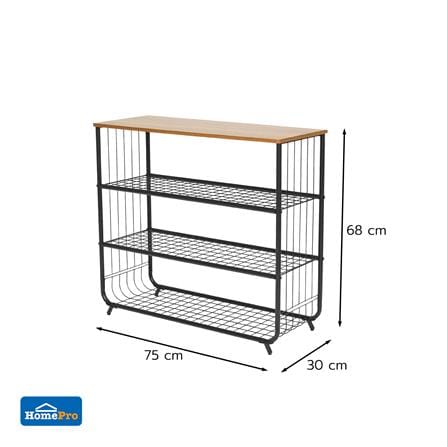 3-TIER SHOE RACK WITH WOODEN TOP STACKO URBAN 75X30X68CM BLACK [EXCLUSIVE FROM HOMEPRO THAILAND]