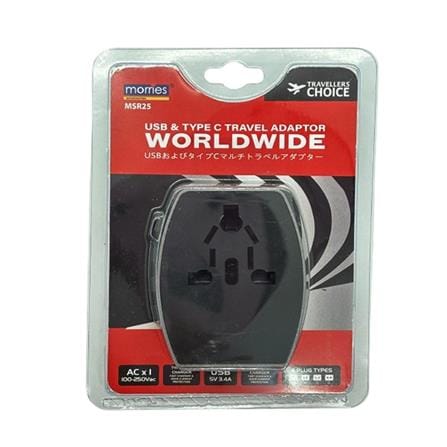 MORRIES TRAVEL ADAPTOR WITH 2 USB AND 2 TYPE C MS-R25 BLACK