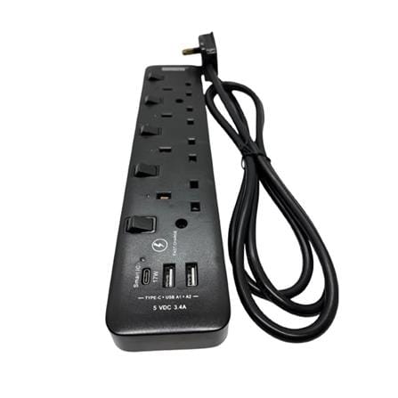 MORRIES 4GANG 2METER EXTENSION SOCKET WITH 2 USB AND 1 TYPE C MS4W2U1C BLACK