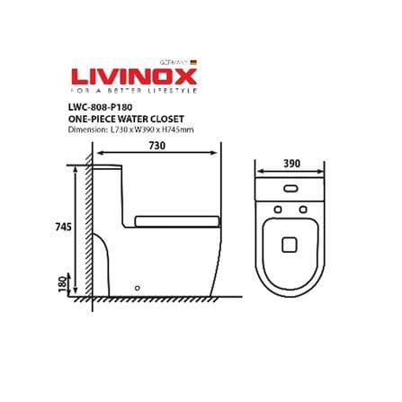 LIVINOX 1P TOILET LWC-808P-180 TURBO TORNADO FLUSHING