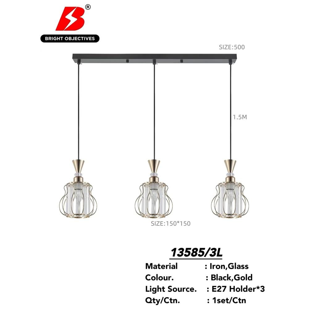 BRIGHT OBJECTIVE PENDANT LAMP 13585/3L BLACK,GOLD