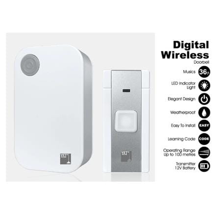 YETPLUS DIGITAL WIRELESS DOOR BELL A300 WHITE+SILVER