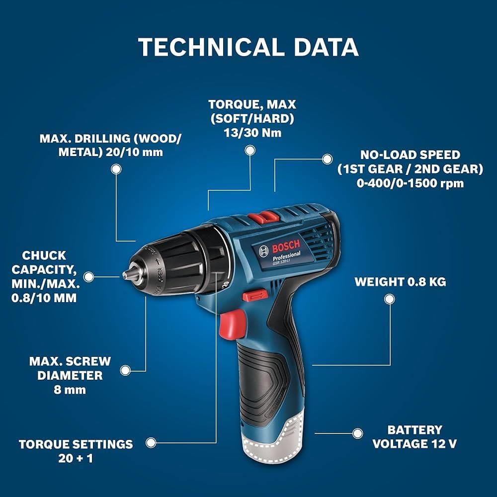 BOSCH 12V CORDLESS DRILL DRIVER GSR120-LI (2 X BATTERIES INCLUDED) 06019G80L0