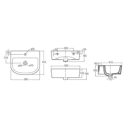 JOHNSON SUISSE LATINA 500 WALL HUNG WASHBASIN WBSALT101WW