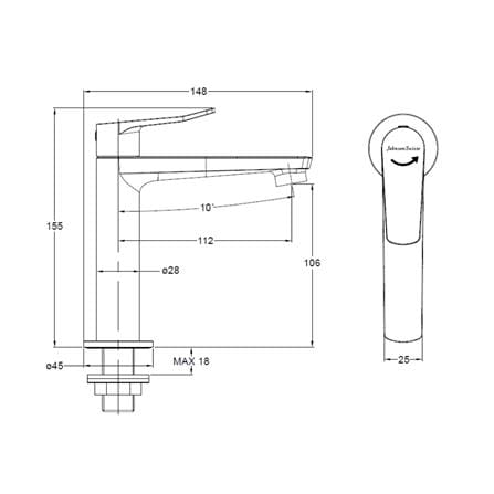 JOHNSON SUISSE LAZIO QUARTER TURN 1/2" BASIN PILLAR TAP WBFA301690 CHROME