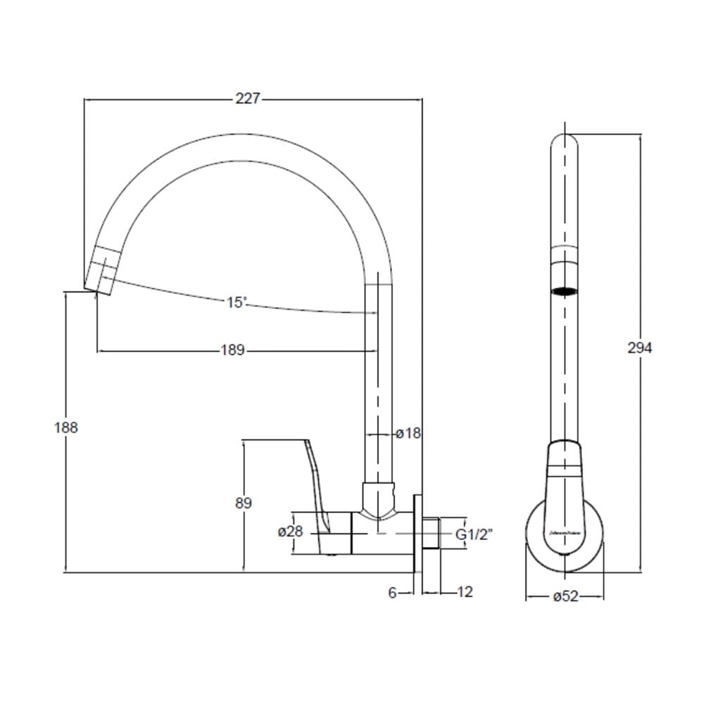 JOHNSON SUISSE LAZIO WALL-MOUNTED SINK TAP WBFA301704 BLACK