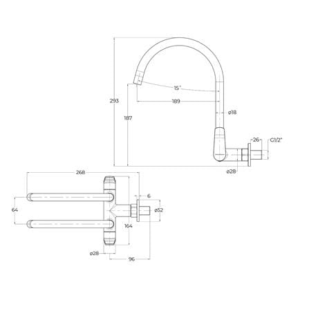 JOHNSON SUISSE LAZIO WALL-MOUNTED DUAL SINK TAP WBFA301706 BLACK