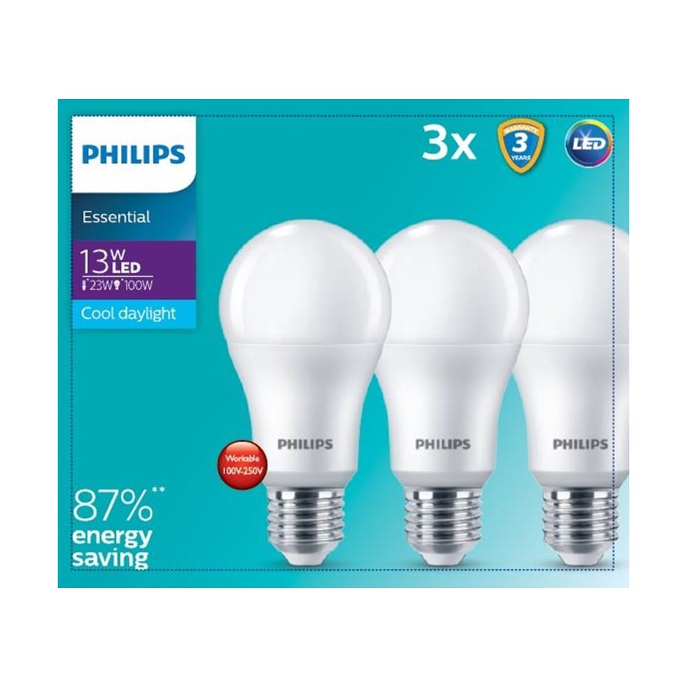 PHILIPS ESSENTIAL LED BULB E27 6500K COOL DAYLIGHT 13W 3PCS MY