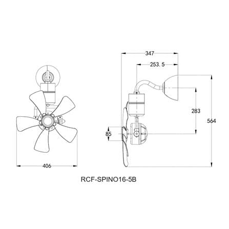 RIEGEN CEILING FAN RCF-SPINO16-5B-BPW 16-INCH BLACK PINE WOOD