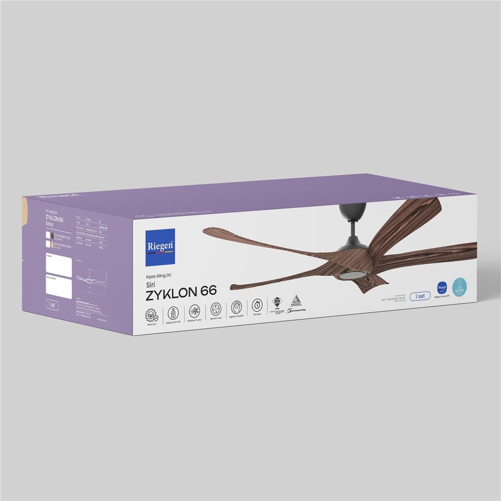 RIEGEN CEILING FAN RCF-ZYKLON66-5B-BC 66-INCH BLACK CHESTNUT