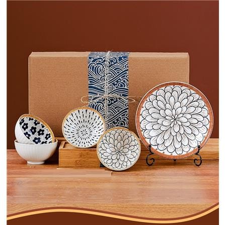 JAPANESE STYLE CERAMIC TABLEWARE BOWL & PLATE GIFT BOX SET -CP - 6PCS SET-A