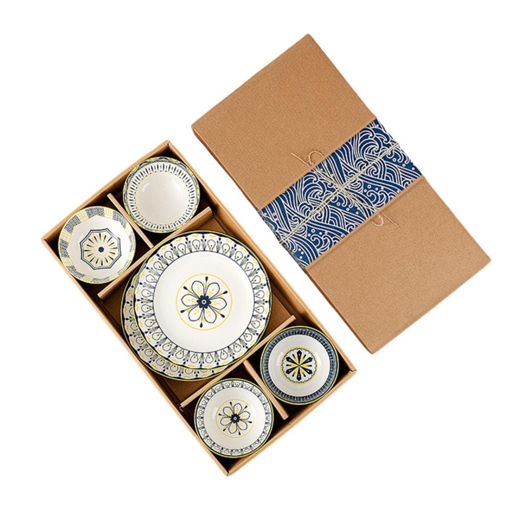 JAPANESE STYLE CERAMIC TABLEWARE BOWL & PLATE GIFT SET 6PCS