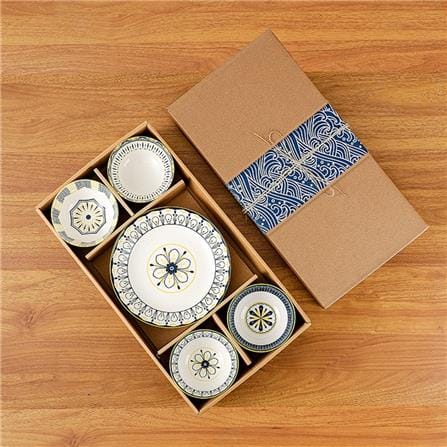 JAPANESE STYLE CERAMIC TABLEWARE BOWL & PLATE GIFT SET 6PCS