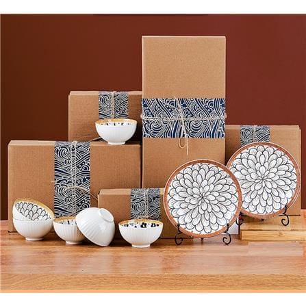 JAPANESE STYLE CERAMIC TABLEWARE BOWL & PLATE GIFT SET 6PCS