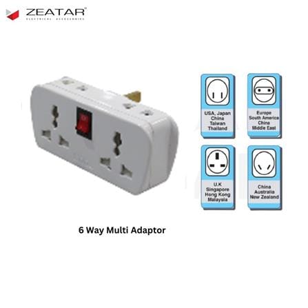 ZEATAR 6 WAY MULTI ADAPTOR Z666 WHITE