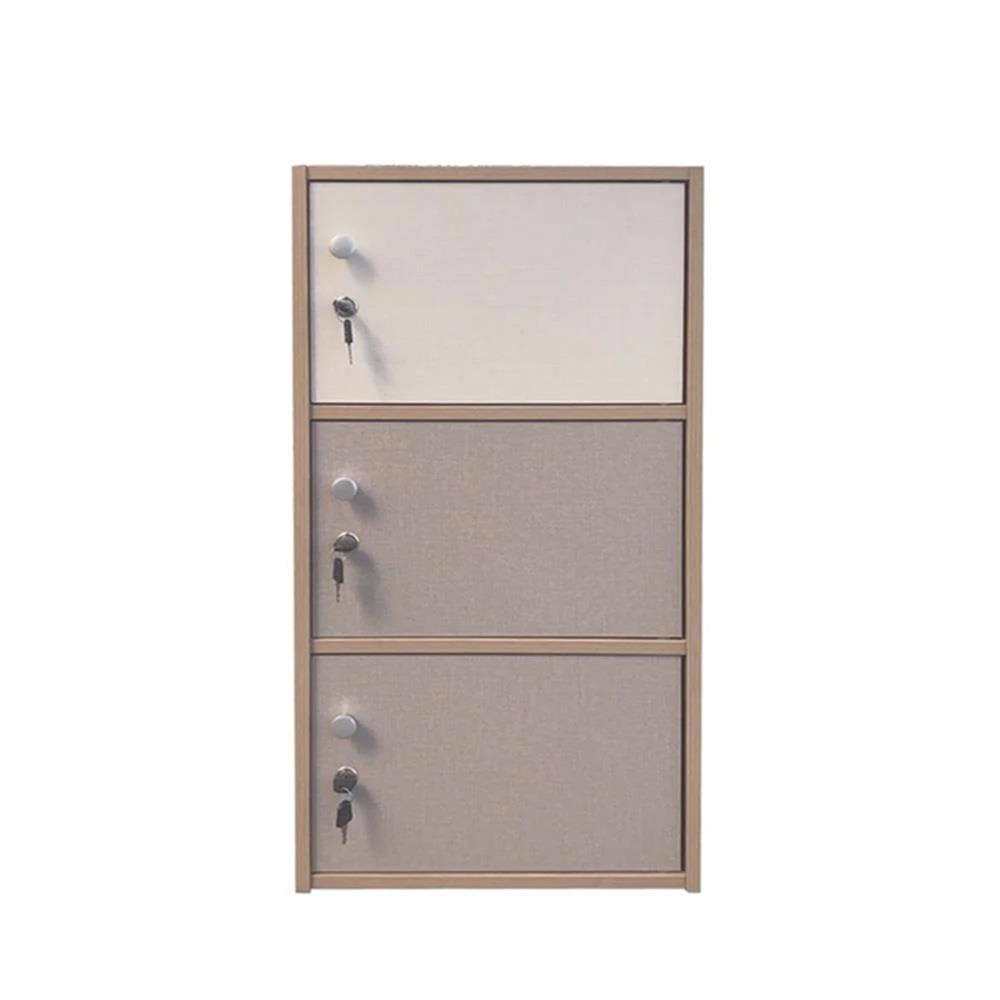 LOCKER WITH 3 COMPARTMENTS FURDINI FINE 40CM WOOD GRAIN/WHITE CREAM FABRIC PATTERN