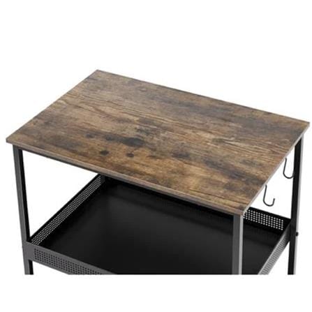 3-TIER STEEL UTILITY CART WITH A WOOD TOP AND CASTERS STACKO RUSTIC 60x40x81.2CM BLACK