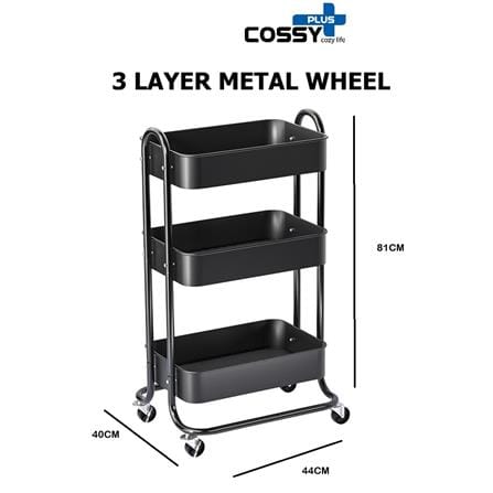 3 TIER METAL TROLLEY COSSY PLUS 40X44X81CM BLACK