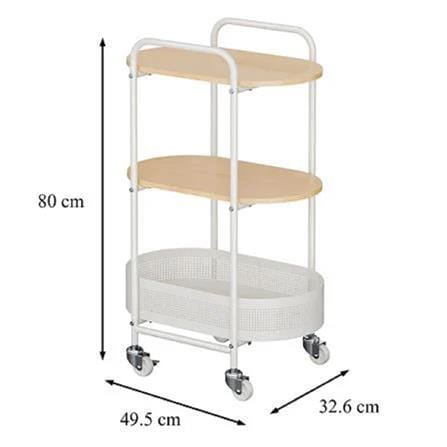 3-TIER UTILITY CART WITH A WOOD TOP AND CASTERS STACKO BOWA 49.5x32.6x80CM WHITE