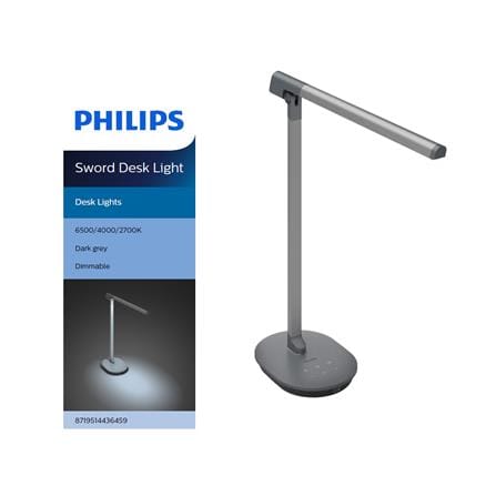 PHILIPS SWORD DESK LIGHT DSK610 RD 12W 40K GR WV 02 DARK GREY