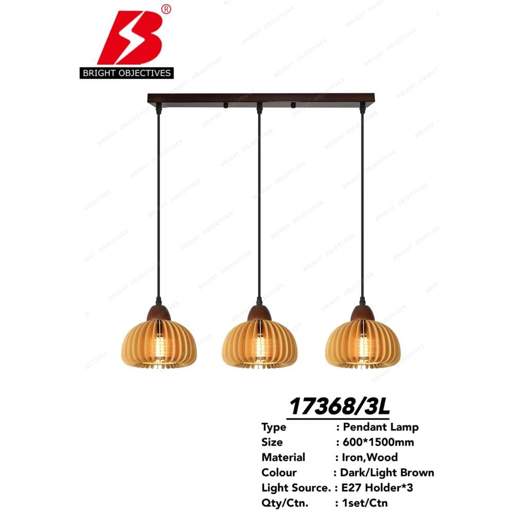 BRIGHT OBJECTIVE PENDANT LAMP 17368/3L 120CM BROWN