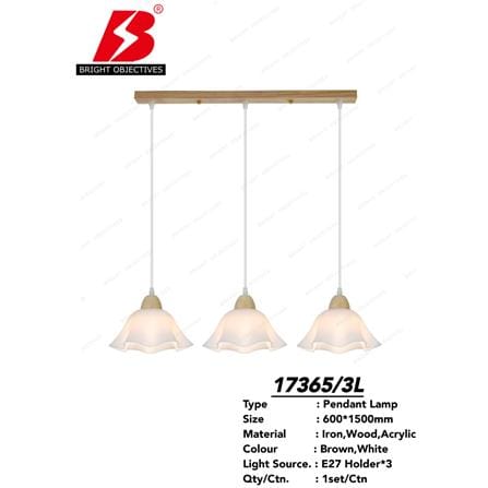 BRIGHT OBJECTIVE PENDANT LAMP 17365/3L 120CM BROWN WHITE