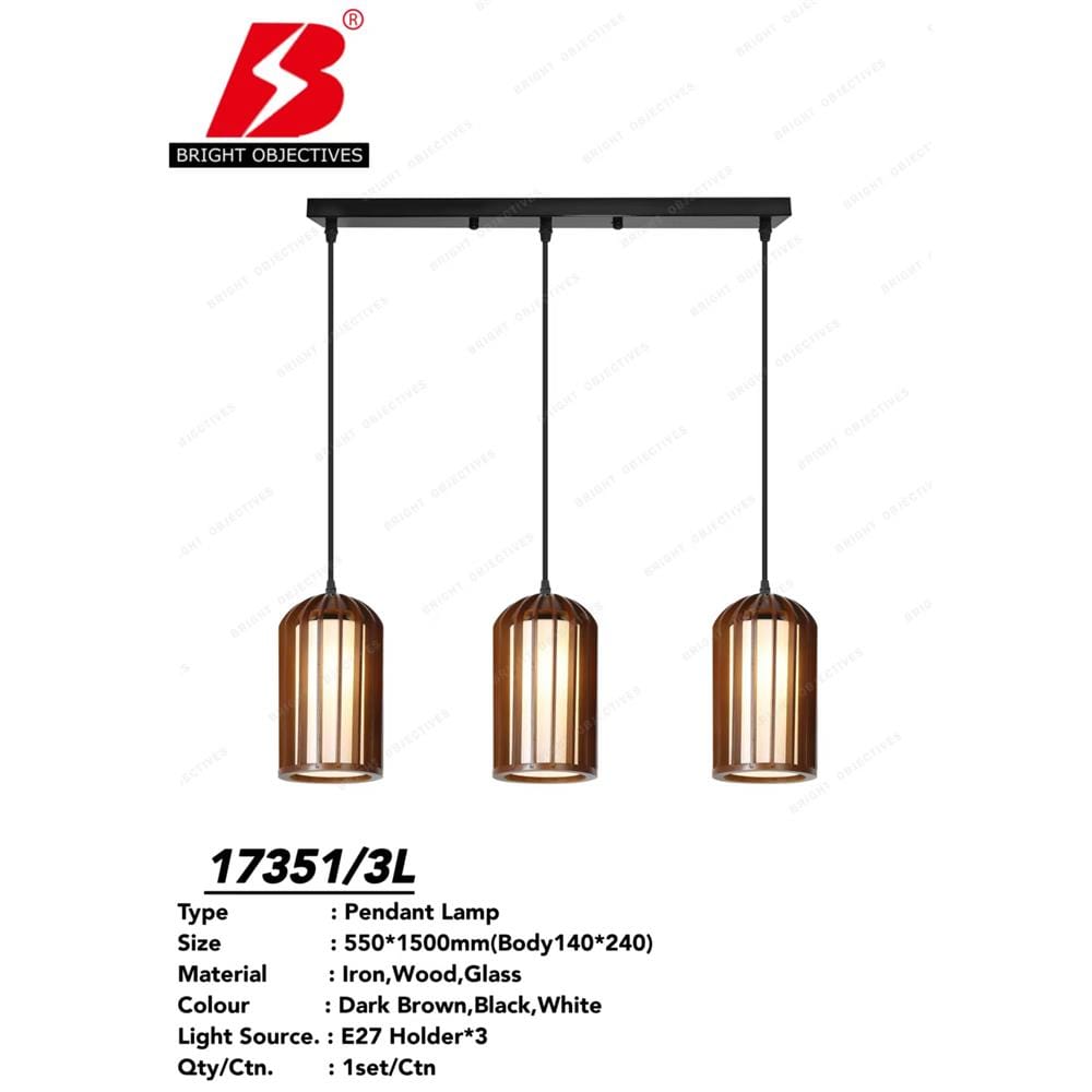 BRIGHT OBJECTIVE PENDANT LAMP 17351/3L 120CM BROWN-WHITE-BLACK
