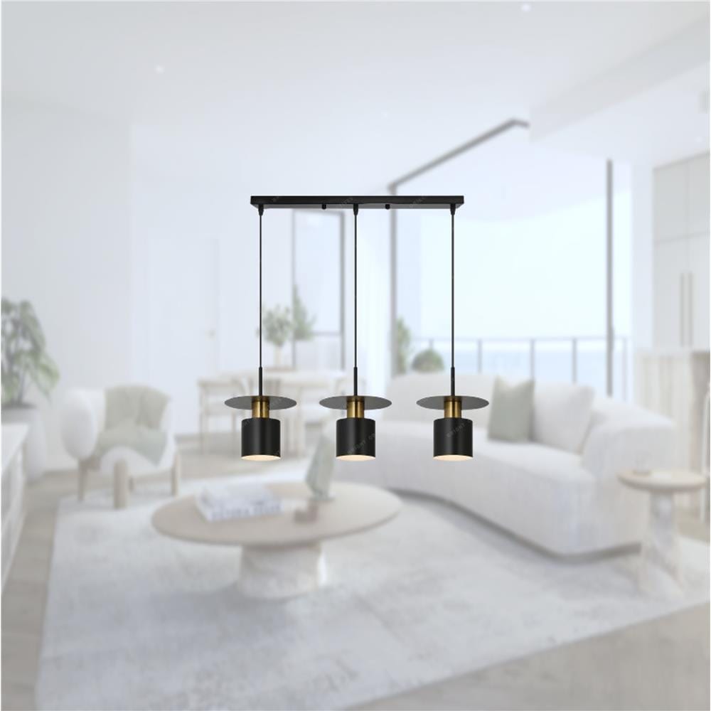 BRIGHT OBJECTIVE PENDANT LAMP 14135-3L 120CM GOLD BLACK