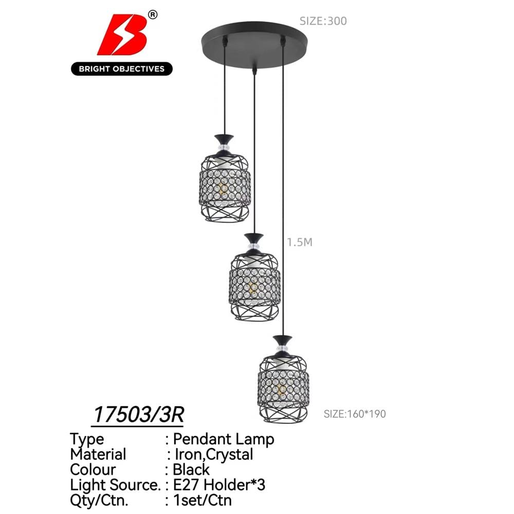 BRIGHT OBJECTIVE PENDANT LAMP 17503/3R 120CM BLACK