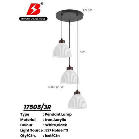 BRIGHT OBJECTIVE PENDANT LAMP 17505-3R 120CM BLACK WHITE