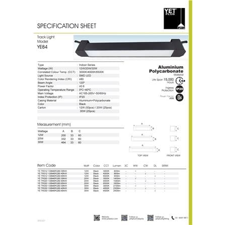 YETPLUS TRACKLIGHT YE84 20W LED 3 COLOURS 332MM BLACK