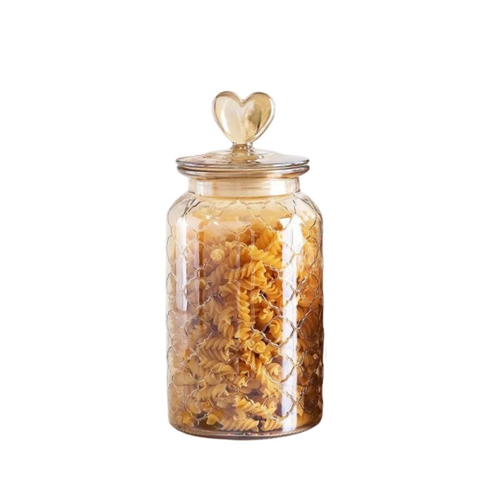 MOJOMORE GLASS JAR AMBER WITH LID HEART SHAPE 1350ML