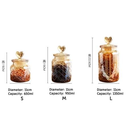 MOJOMORE GLASS JAR AMBER WITH LID HEART SHAPE 1350ML