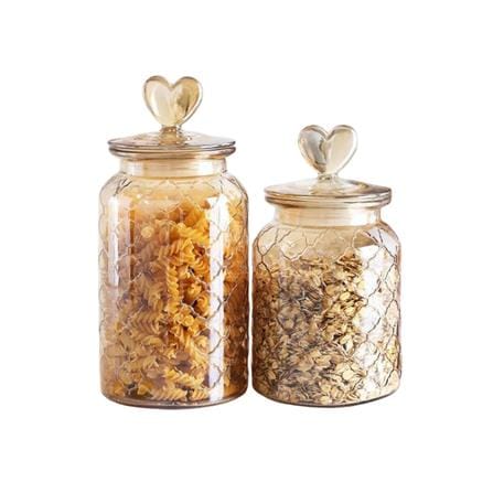 MOJOMORE GLASS JAR AMBER WITH LID HEART SHAPE 1350ML