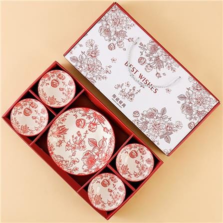 BEST WISHES CERAMIC TABLEWARE GIFT SET 4 BOWL + 2 PLATE