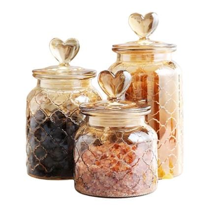 MOJOMORE GLASS JAR AMBER WITH LID HEART SHAPE 650ML