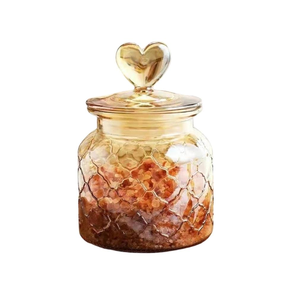 MOJOMORE GLASS JAR AMBER WITH GLASS LID HEART SHAPE 950ML