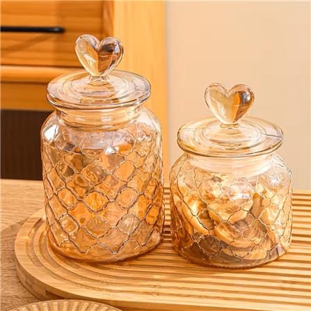 MOJOMORE GLASS JAR AMBER WITH GLASS LID HEART SHAPE 950ML