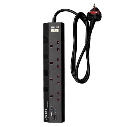 PHILIPS 4G2M 2USB-A 2USB-C TRAILING SOCKET CHP4742BA/68 BLACK