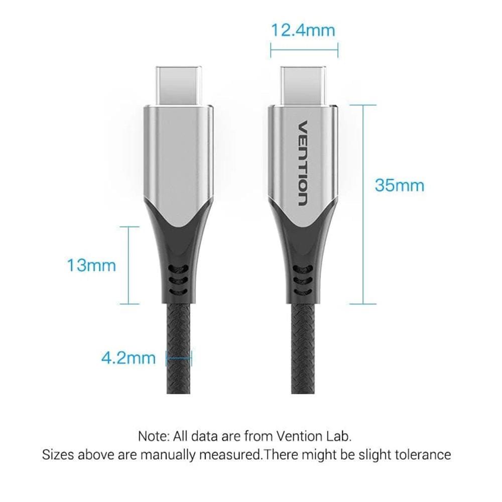 VENTION COTTON BRAIDED USB-C TO USB-C 3.1 CABLE 1.5M GREY