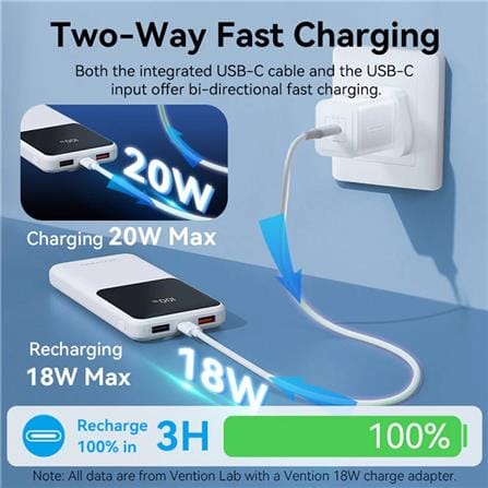 VENTION POWERBANK 10000mAh WITH BUILD-IN LIGHTNING AND TYPE C BLACK FHOB0-TY