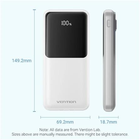 VENTION POWERBANK 10000mAh WITH BUILD-IN LIGHTNING AND TYPE C BLACK FHOB0-TY