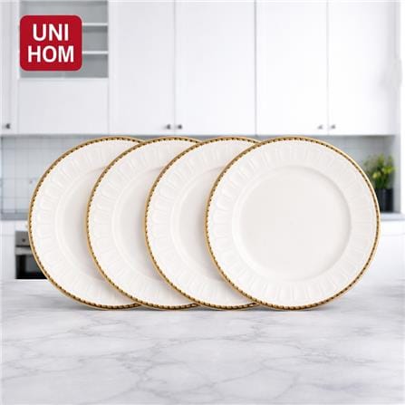 UNIHOM 4PCS 8.5" SOUP PLATE WITH GOLD RIM