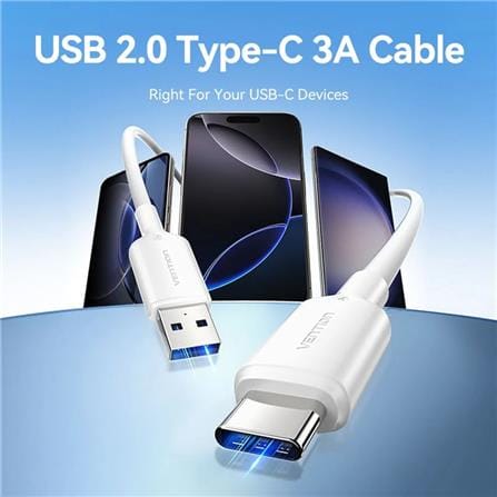 VENTION USB 2.0 TYPE-A TO TYPE C 3A CABLE 2M BLACK PVC TYPE
