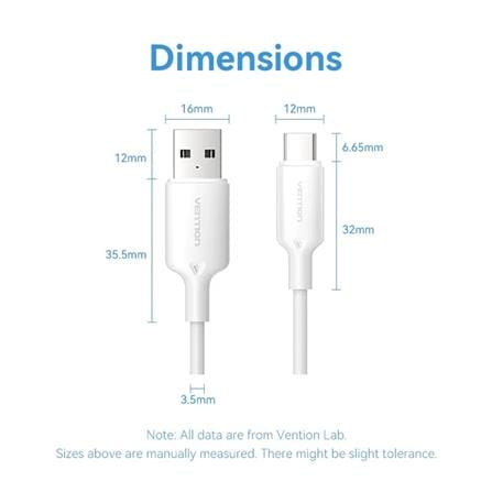 VENTION USB 2.0 TYPE-A TO TYPE C 3A CABLE 2M BLACK PVC TYPE