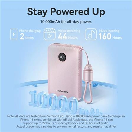 VENTION POWERBANK 10000mAh WITH BUILD-IN USB-C 22.5W BLACK FKAB0-C-TY