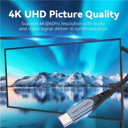 VENTION USB 3.1 GEN2 TYPE-C TO TYPE-C 5A CABLE 1M GREY ALUMINIUM ALLOY TYPE